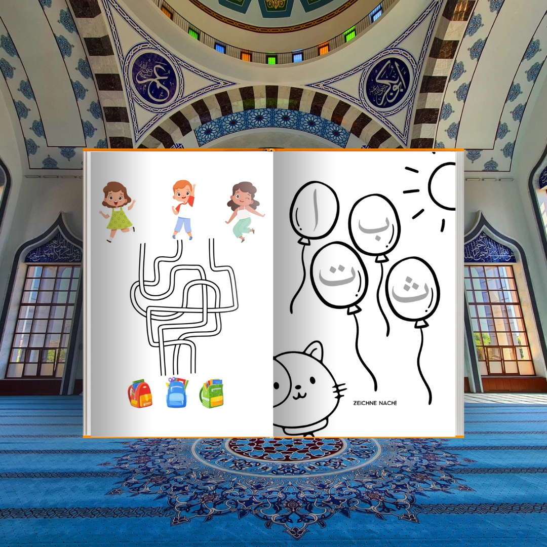 Mein arabisches Arbeitsheft Teil 1/2 - die ersten Quran Buchstaben Schritt für Schritt erlernen für Kinder zwischen 3-4 Jahren