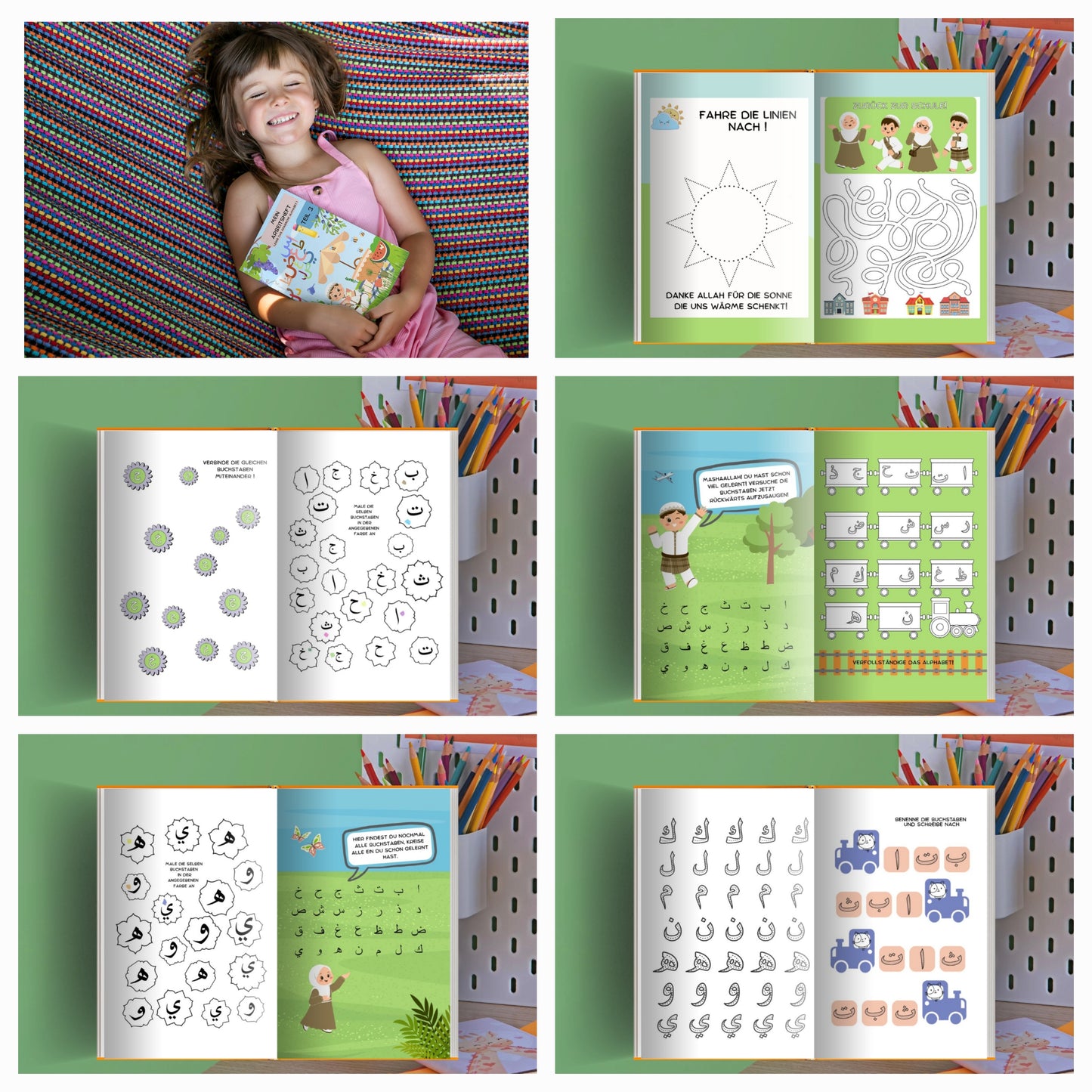 Mein arabisches Arbeitsbuch Komplett Bundle - Alle 4 Teile für 3-6 Jahre - Quran Buchstaben für einen langwierigen Lernspaß